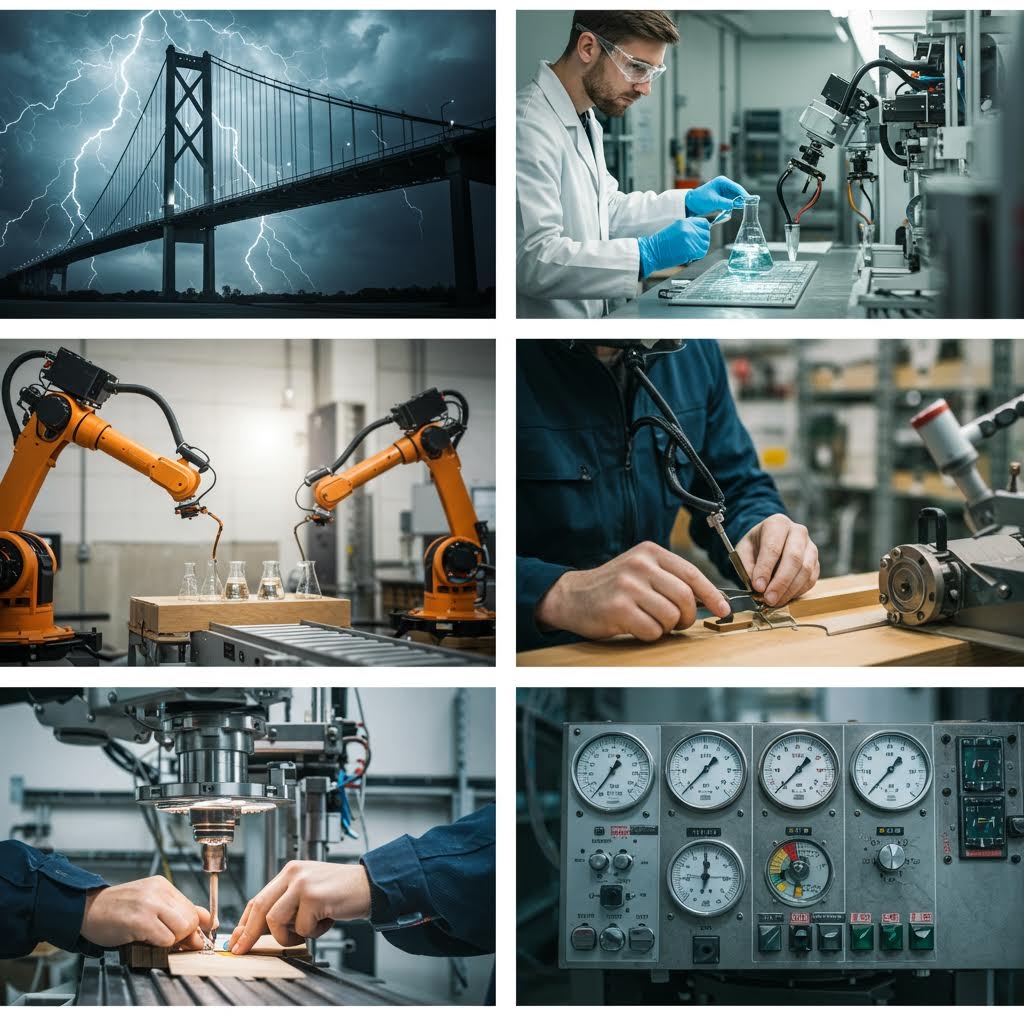 연구실에서 보호장비를 착용한 연구원이 장비를 조작하며 액체가 담긴 플라스크를 다루는 모습